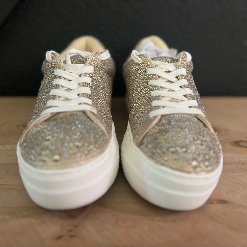 Betsey Johnson Women's SIDNY Lite Gold Rhinestone Sneakers - Picture 3 of 7